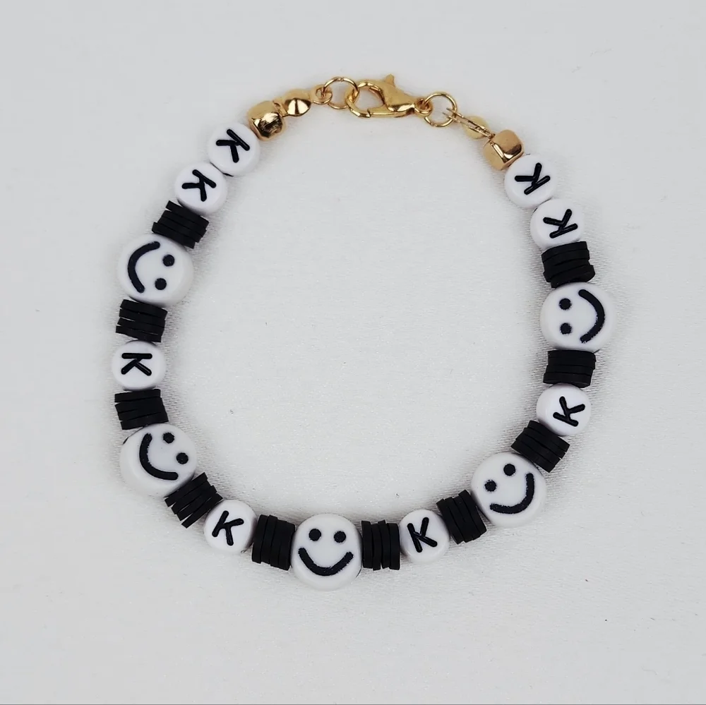 Handmade Black And White Smiley Face  Letter K Bracelet